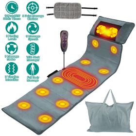Full Body Electric Massage Mat with Heat Vibration Massage Pad Cushion Back Massage Mattress Chair Pad with Neck Massage Pillow with 10 Vibration Moto (Color: Grey)